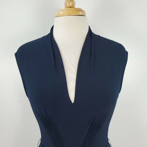 Catherine Malandrino Jumpsuit Cropped Sleeveless V-Neck Tie Waist Navy 6 New - Picture 3 of 12
